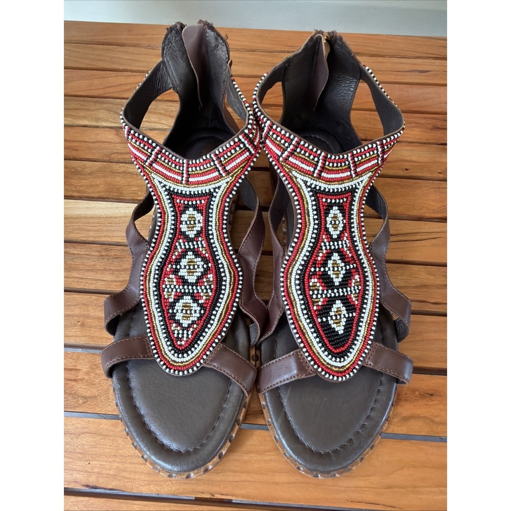 Pikolinos Talavera Beaded Leather Gladiator Sandals Brown Size 42 / US 11.5 - 12